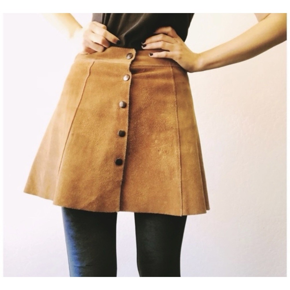 Turo Byโ Vince Camuto Brown Faux Suede Snap Button Front Mini Skirt Sz 6 #487
